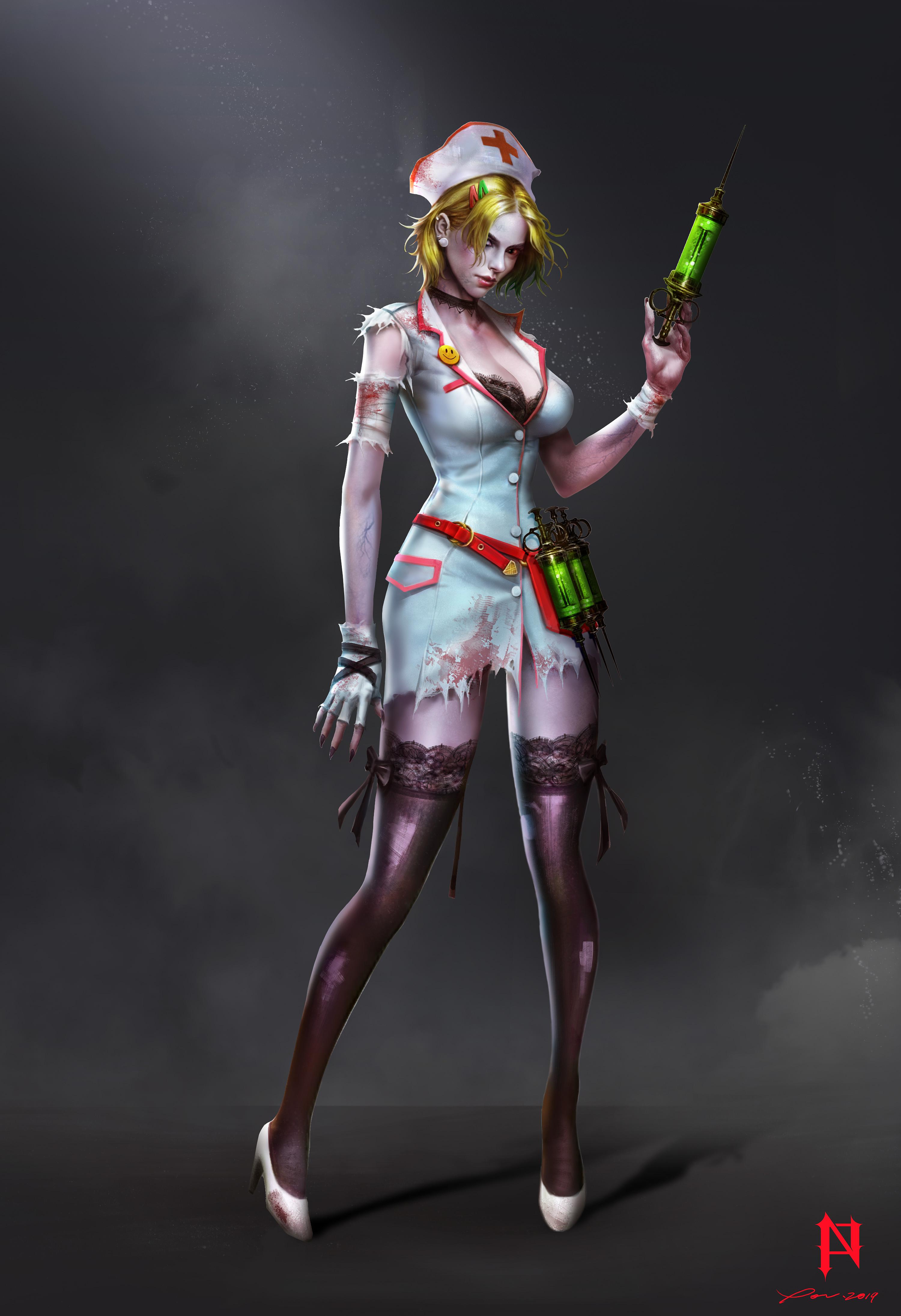 M-XL 角色扮演僵尸护士服 狂欢派对丧尸假血女护士装 万圣节医护-阿里巴巴