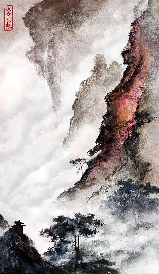 彩色山水画